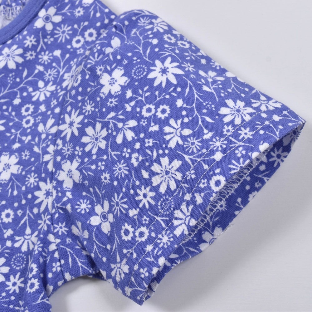 花柄 柄 プリント 天竺 ワンピース (80~130cm) ネイビー系 80cm