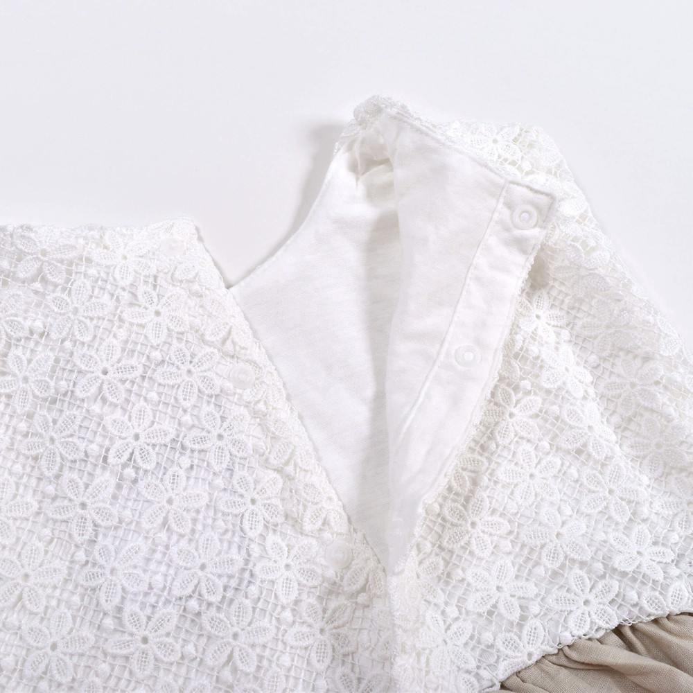 かぎ編み風 切り替え 布帛 ワンピース(80~130cm) パープル 110cm