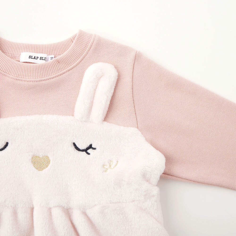 アニマルウサギクマネコモコモコボアドッキング肩フリルワンピース(80~130cm) ベージュ(クマ) 80cm