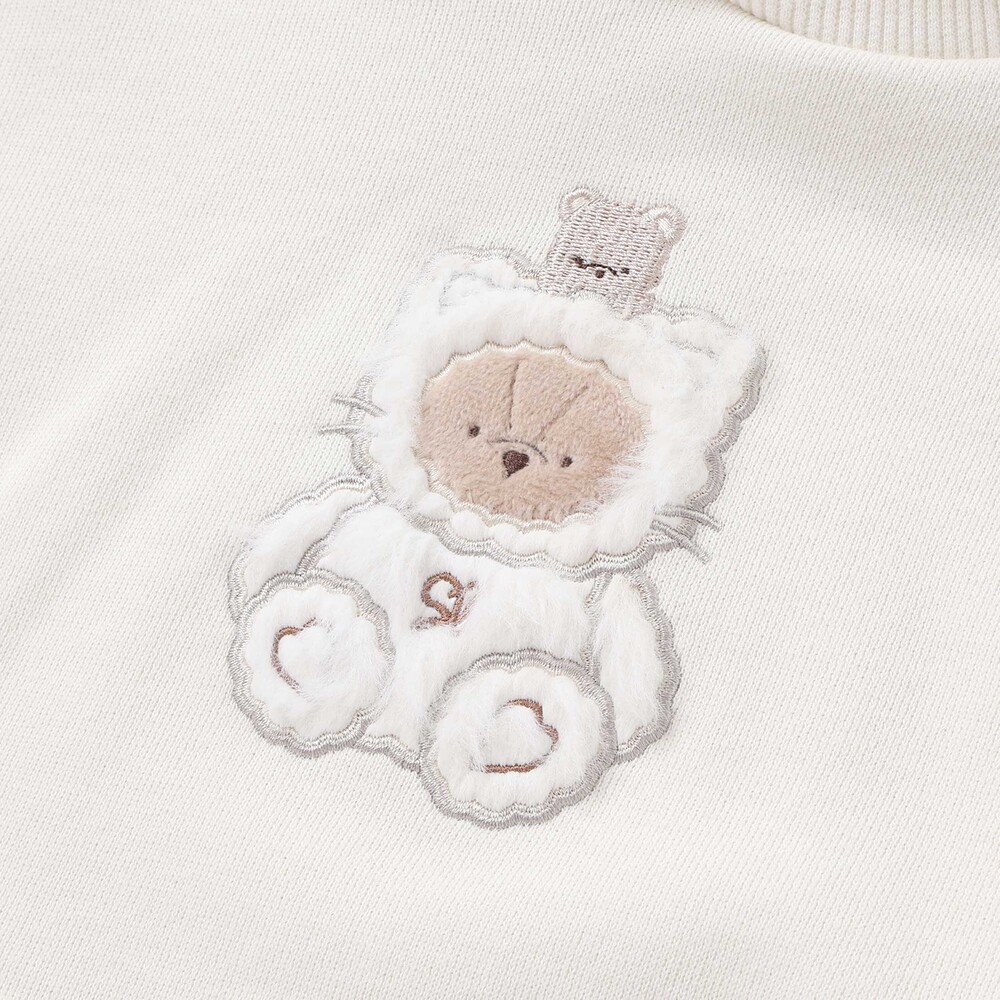 ウサギネコアニマルふわふわパッチ刺しゅう袖切り替えフーディーワンピース(80~130cm) ピンク(ウサギ) 80cm