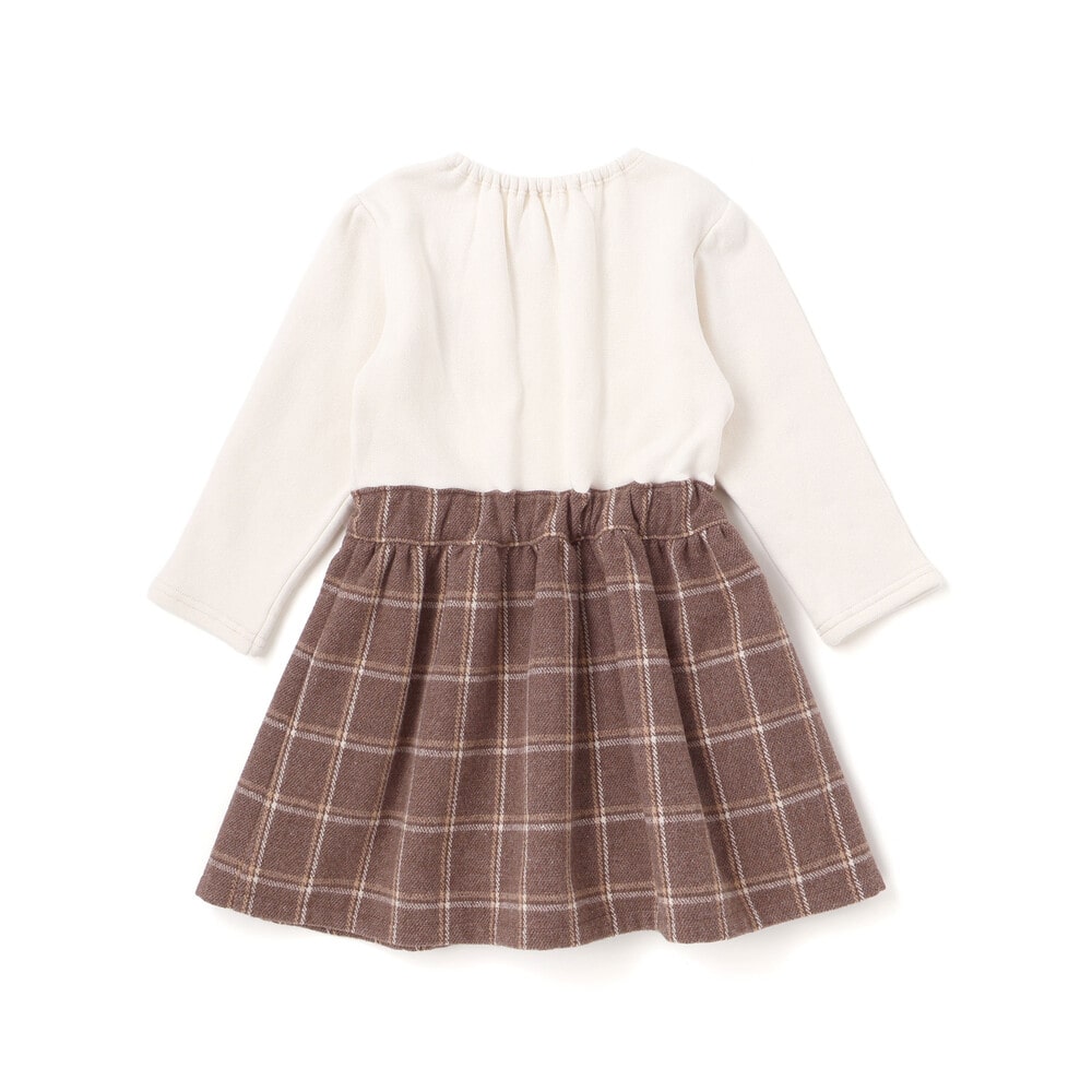 ティアラ刺しゅう付きチェックプリーツドッキングワンピース(90~130cm) ブラック×グレー系 90cm