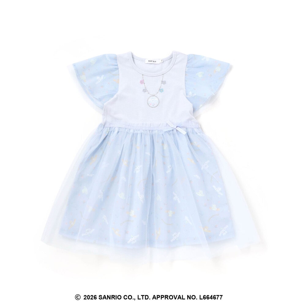 【シナモロール/ポムポムプリン×SLAPSLIP】総柄プリントふわっとチュールフレアワンピース(90~130cm) イエロー 90cm