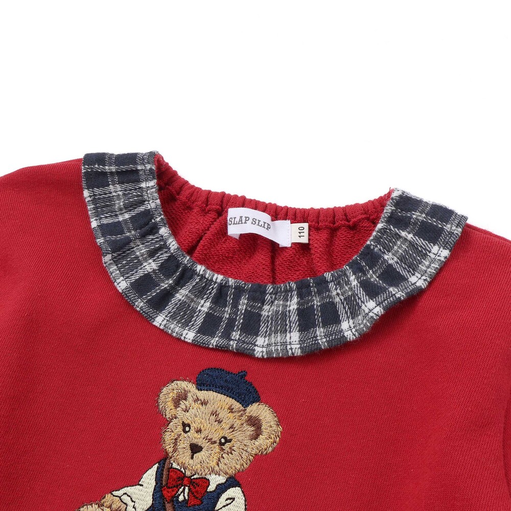 クマモチーフチェック襟付きワンピース(80~130cm) オフホワイト 80cm