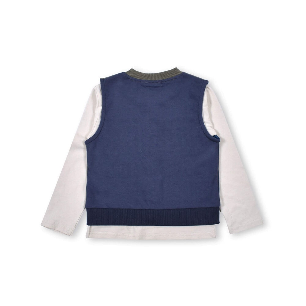 2点セット 恐竜 ロゴ プリント Tシャツ × 配色 切り替え ベスト (80~130cm) ネイビー 100cm