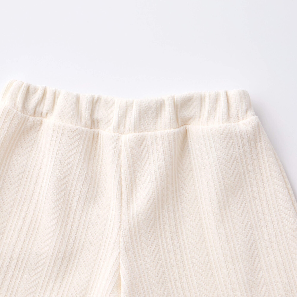 きらめくグリッタープリント切り替えトレーナー+ケーブル編みチェックショートパンツ2点セット(80~130cm) オフホワイト 80cm