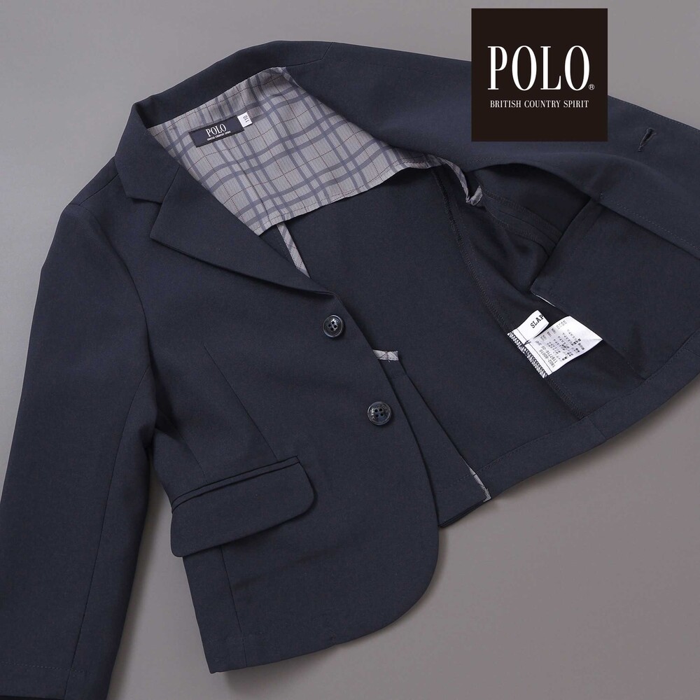 【POLO BCS(ポロ・ビーシーエス)×SLAP SLIPコラボ】無地チェックスーツ+シャツ3点セット(110~130cm) ネイビー 110cm
