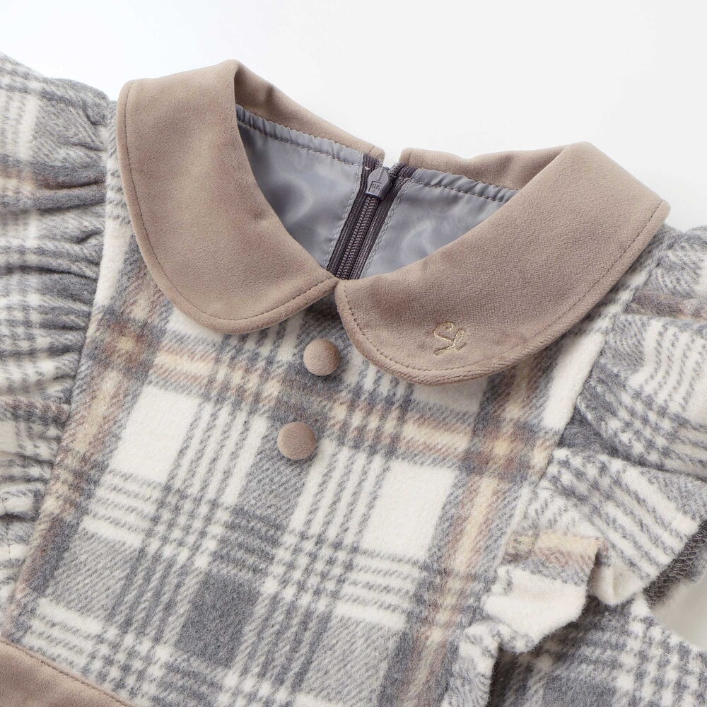 【お揃い】襟付きタックスカートチェックジャンパースカート(90~130cm) ボルドー×ネイビー系 90cm