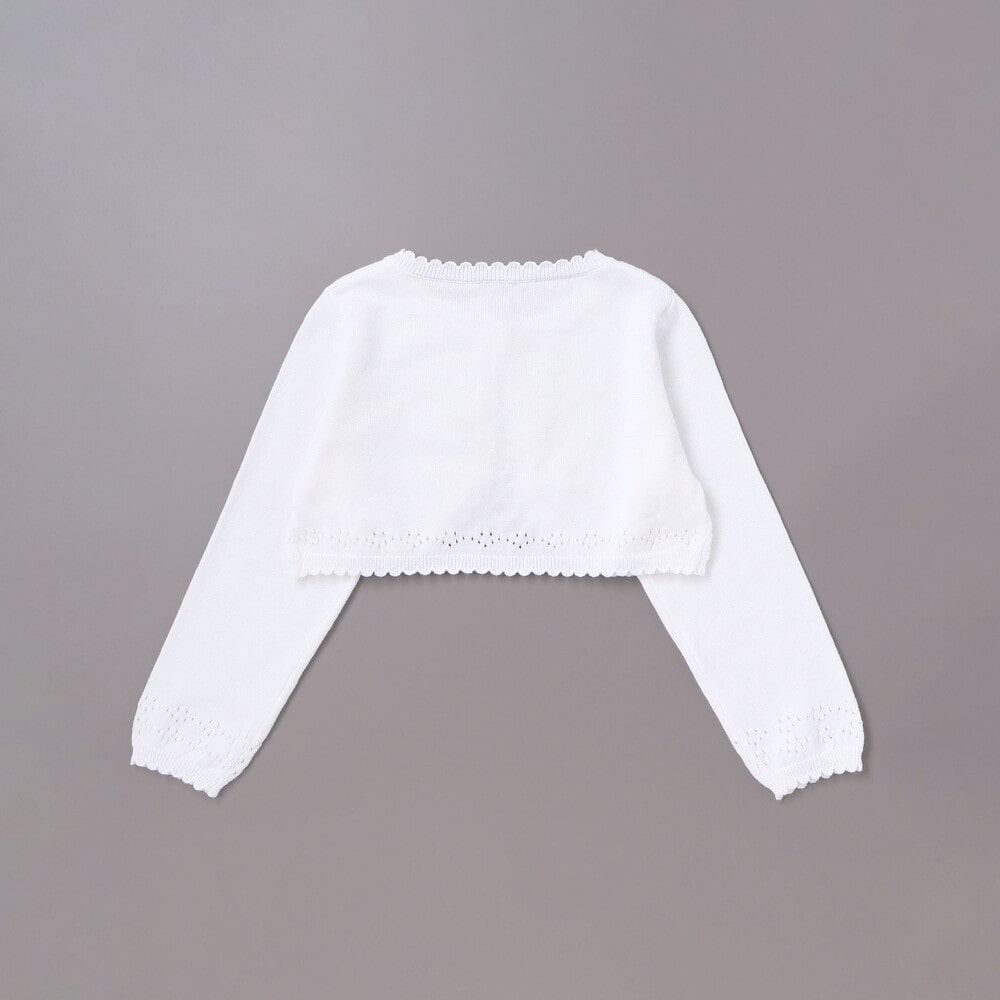 縁スカラップパール調ボタンニットカーディガン(110~130cm) ホワイト 110cm