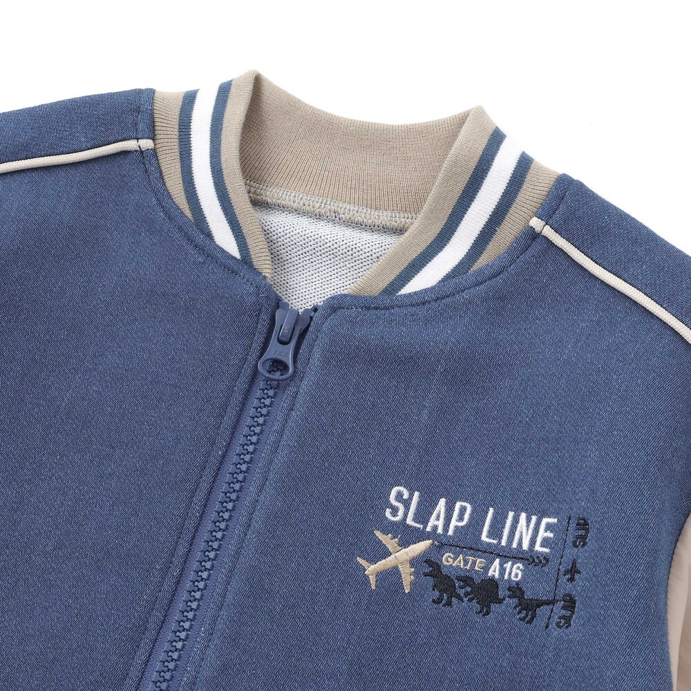 恐竜ロゴ刺しゅうデニム風ニットスタジャン(90~130cm) ブルー 90cm