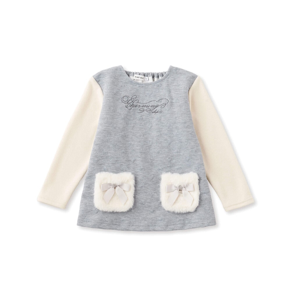 ファーポケット付きハートキルト柄トップス(80~140cm) グレー 80cm