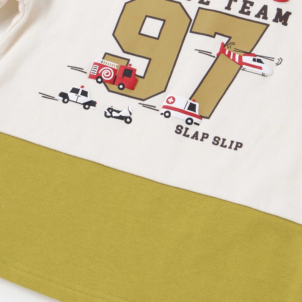 はたらくくるま発泡プリント星パッチナンバリングバイカラートレーナー(80~130cm) レッド×ネイビー 80cm