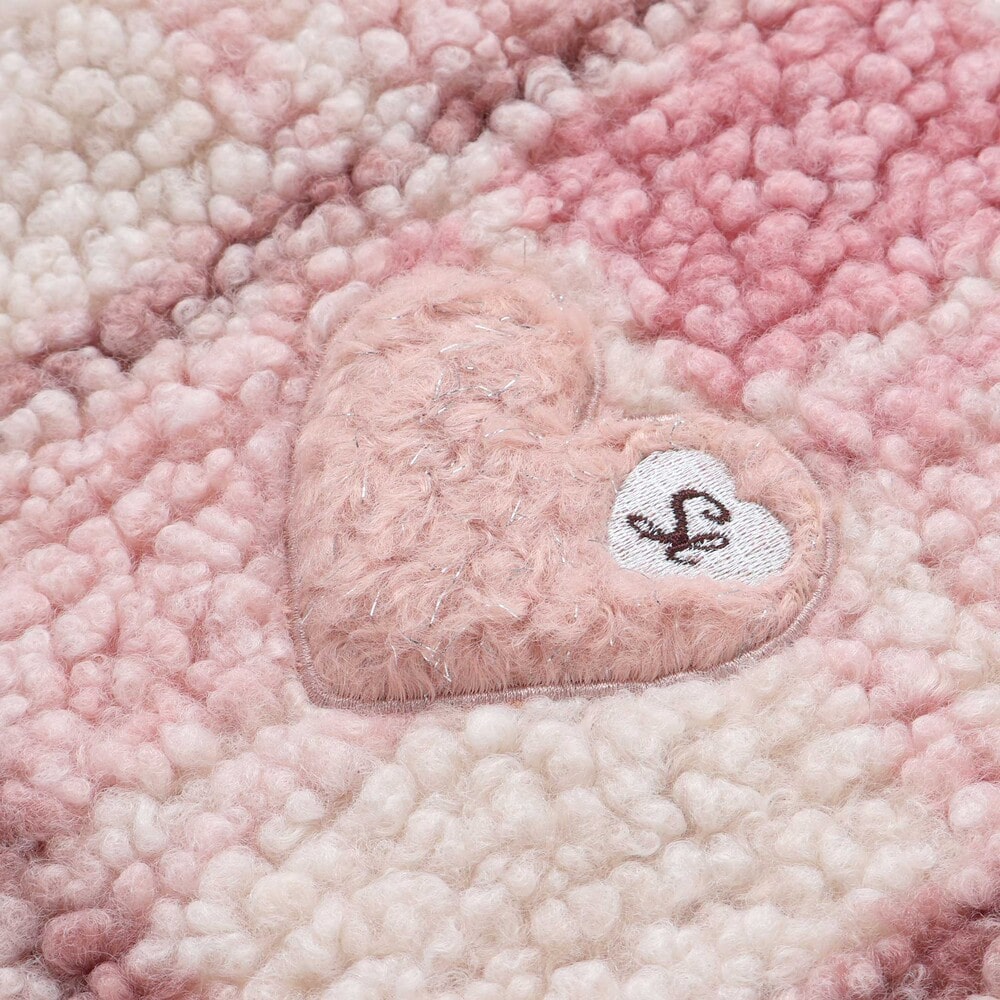 ハートリボンキラキラボアパッチもこもこチェックトレーナー(80~130cm) ブルー系 80cm