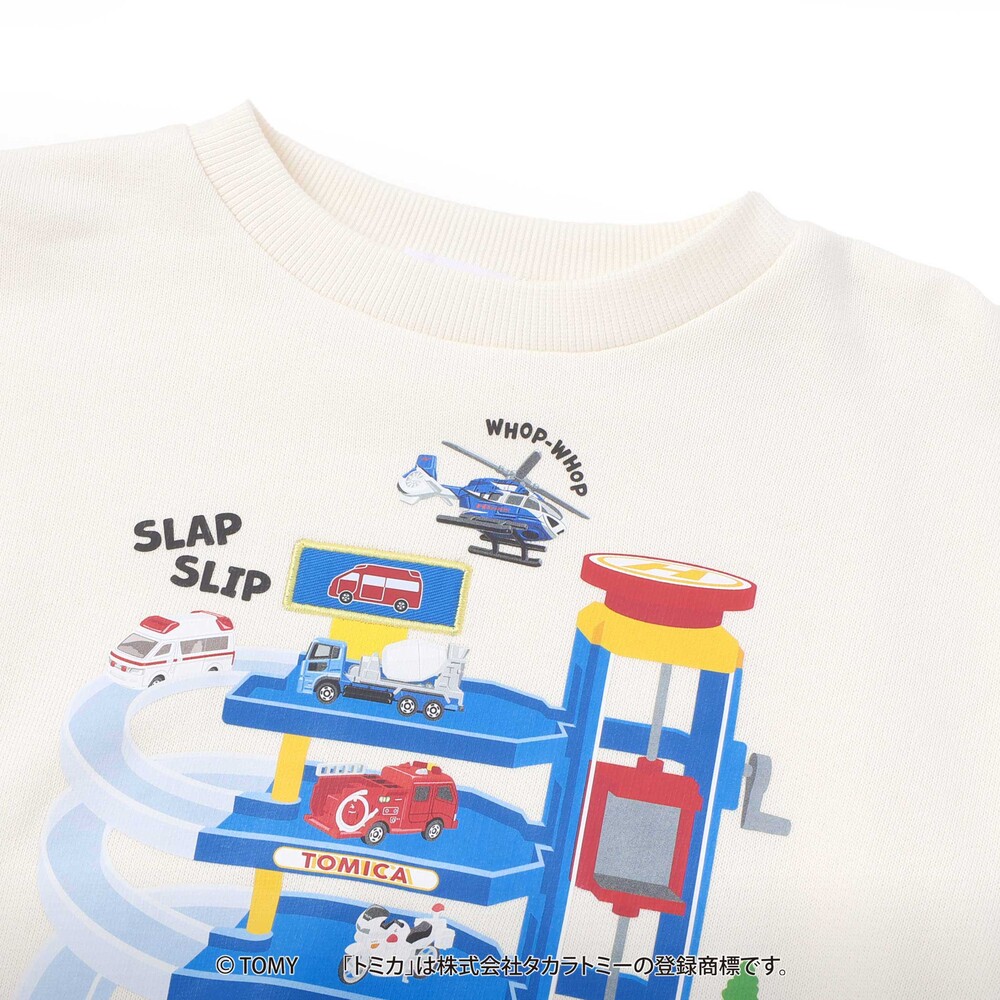 【トミカxSLAPSLIP】タワーモチーフはたらくくるま裏毛トレーナー(90~120cm) グリーン 90cm
