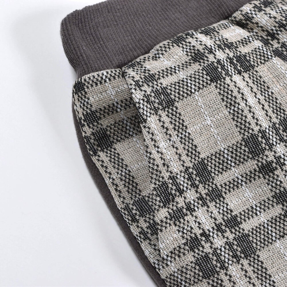 チェック × 無地 ポケット パッチ ロングパンツ (80~130cm) グレー系 100cm