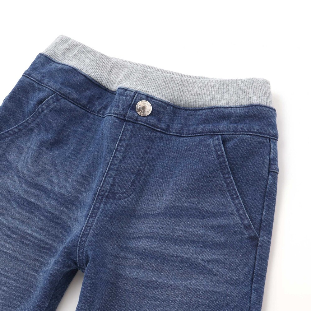 恐竜くるまキーチェーン刺しゅうデニムニットパンツ(80~130cm) ネイビー 80cm