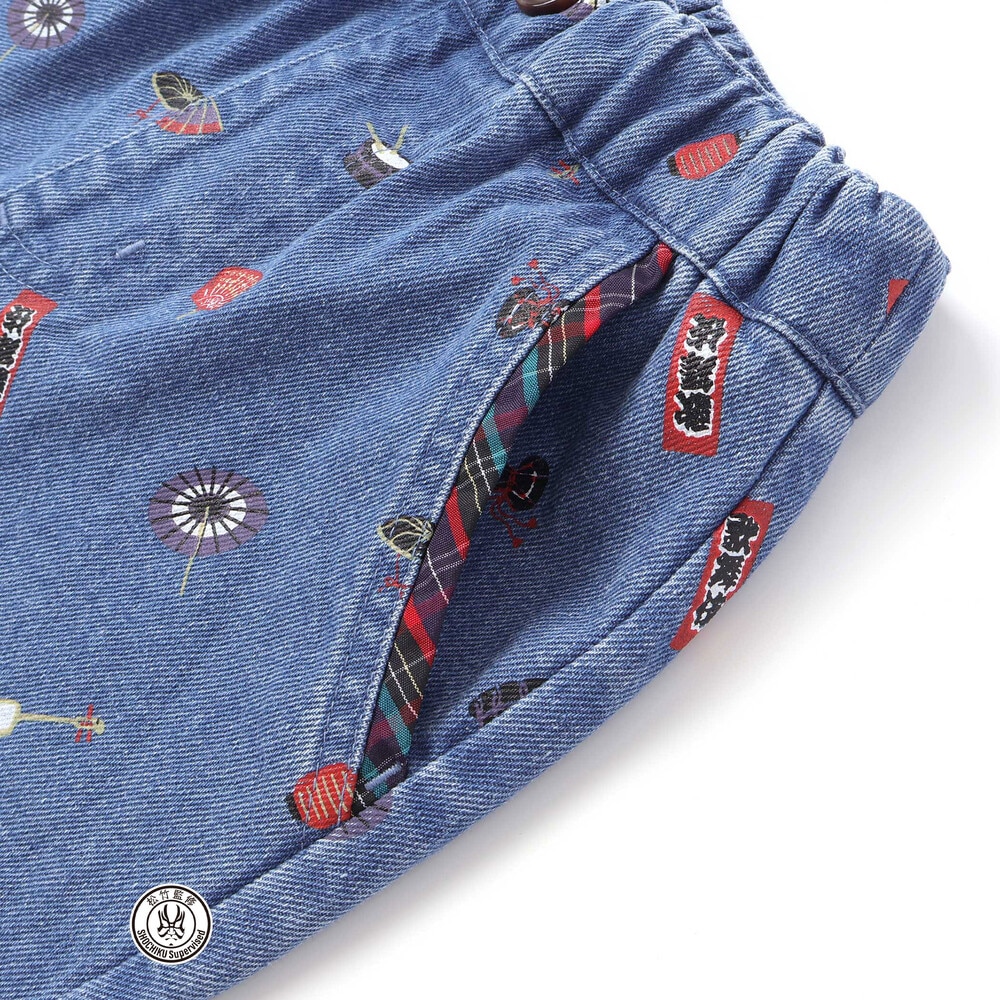 【歌舞伎コラボ】総柄7分丈デニムパンツ(80~130cm) ブルー系 80cm