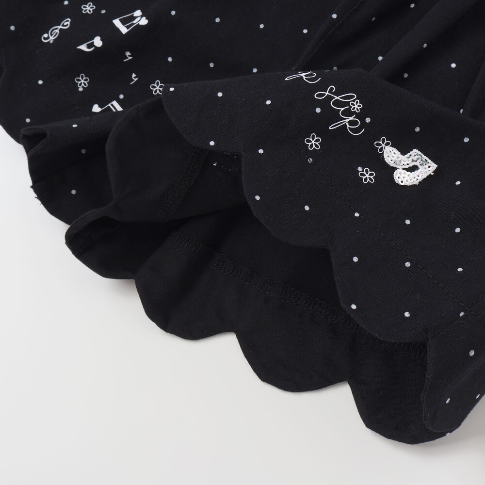 キラキラプリント裾スカラップリボン付きショートパンツ(90~130cm) ブラック系 90cm