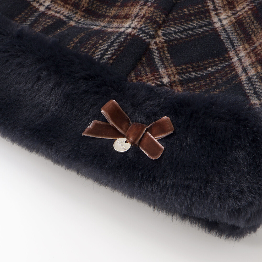 【お揃い】ファー切替チェック台形スカート(90~130cm) グレー系 90cm