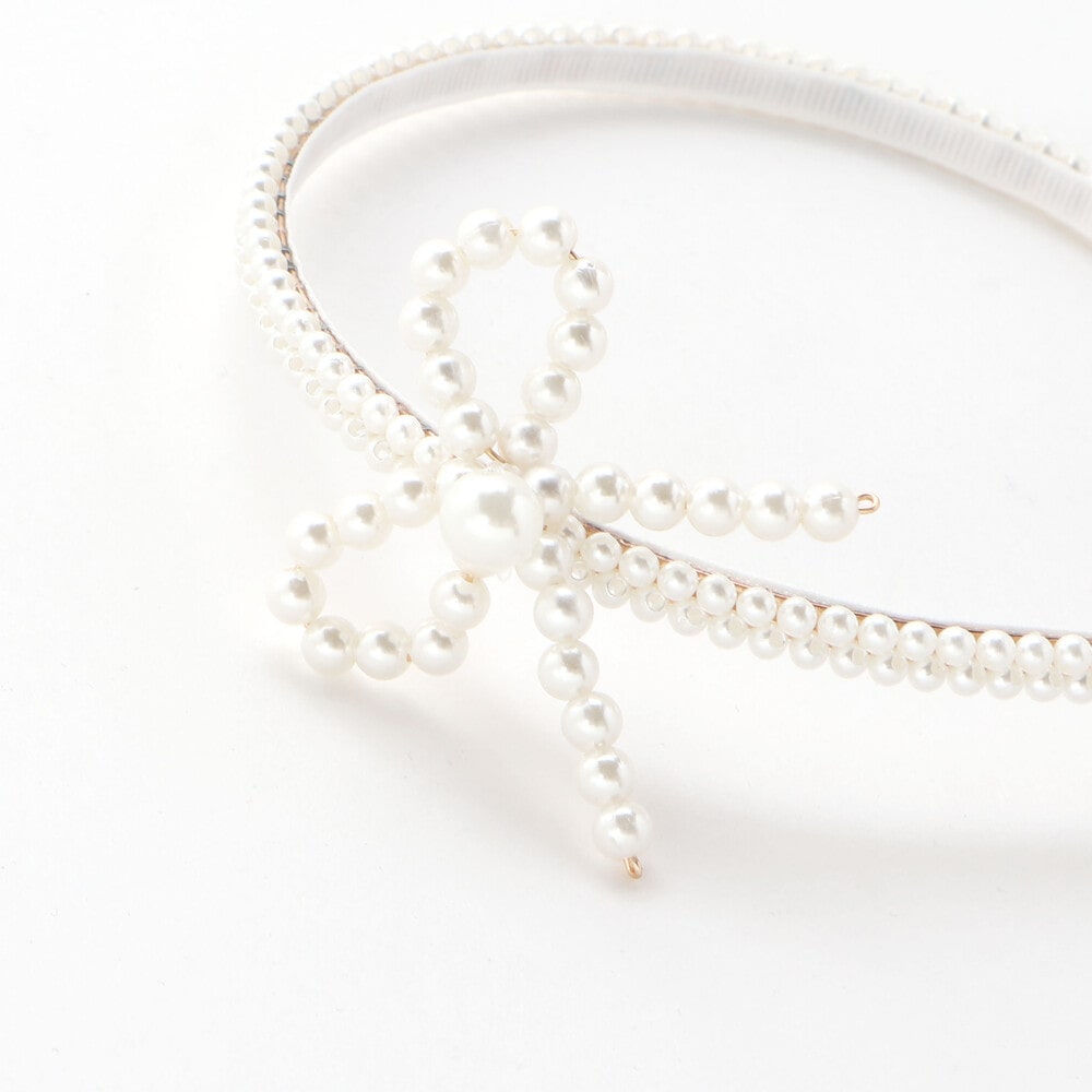 パールビーズお花レースカチューシャ オフホワイト(レース) ワンサイズ