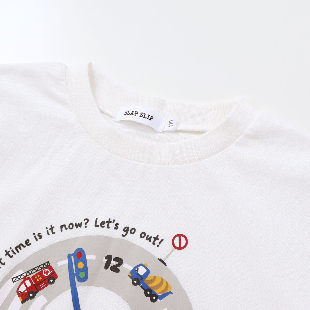 はたらくくるま&昆虫時計天竺半袖Tシャツ(80~130cm) グリーン 80cm