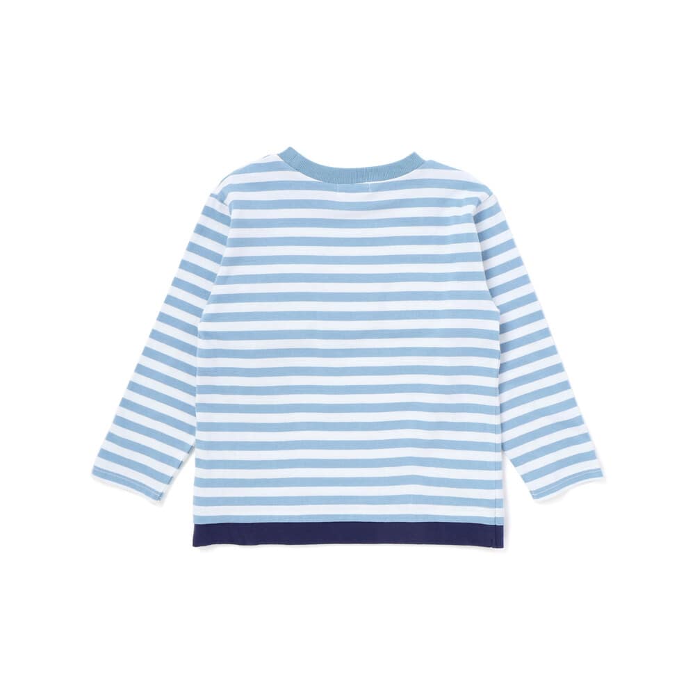 電車モチーフサガラ刺しゅうボーダー柄長袖Tシャツ(80~130cm) ブルー系 80cm