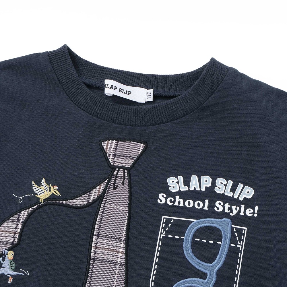 ネクタイメガネパッチ袖切り替え長袖Tシャツ(80~130cm) ネイビー 80cm