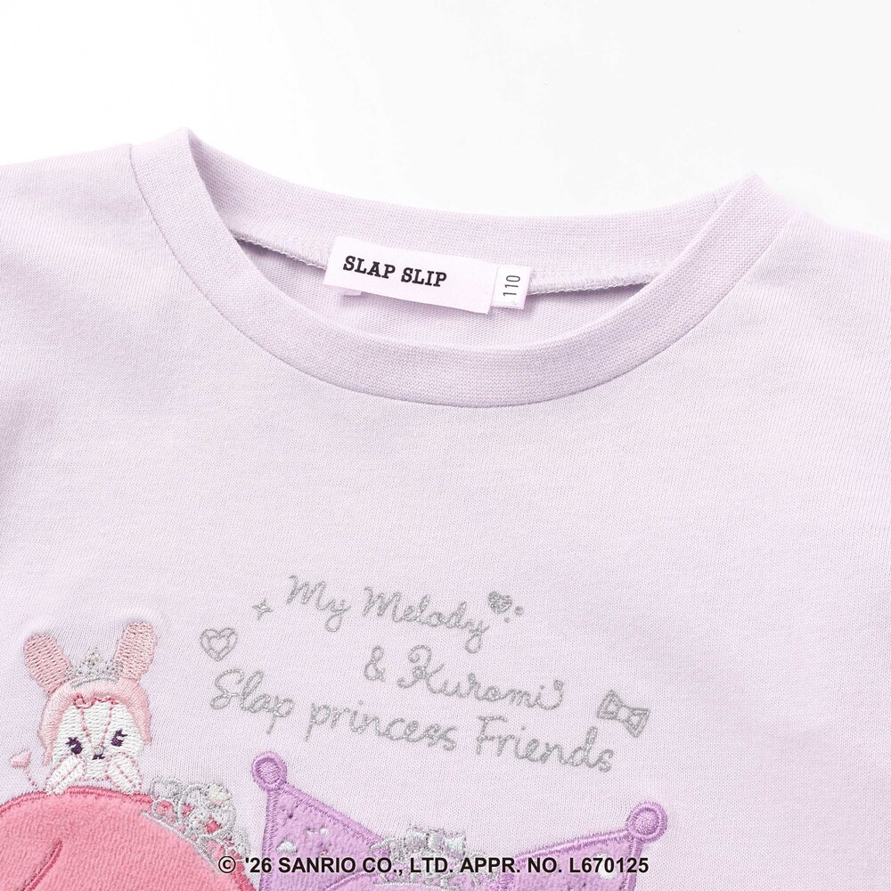 【サンリオキャラクターズxSLAPSLIP】パッチ刺しゅう肩フリル長袖Tシャツ(80~130cm) パープル 80cm