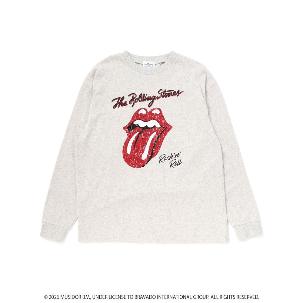 【ザ・ローリング・ストーンズxSLAP】フロントxバックロゴプリント長袖Tシャツ大人 オフホワイト ワンサイズ