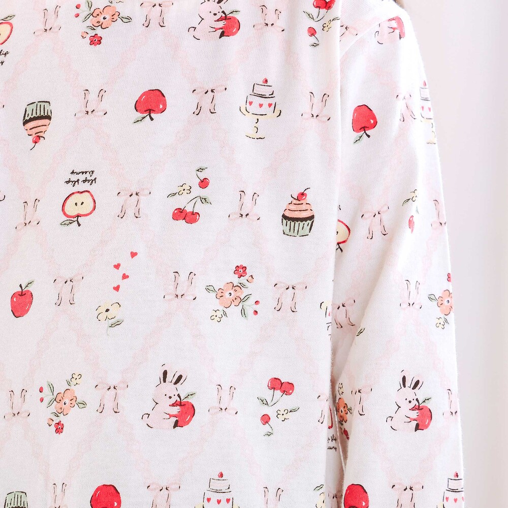 【スララク/防汚加工/オーガニックコットン】ときめきデザイン女の子長袖Tシャツ(80~130cm) ブラックドット×チェリー刺しゅう 80cm
