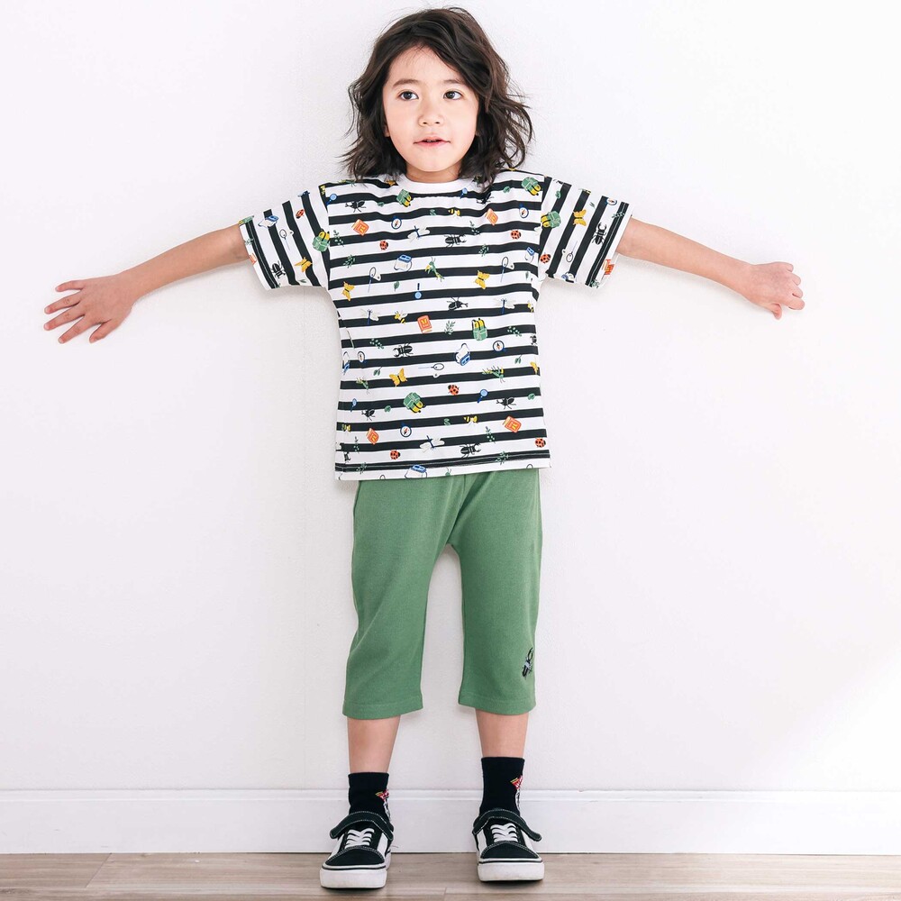 【スララク/吸汗速乾/接触冷感/オーガニックコットン】わくわく男の子半袖Tシャツ(80~130cm) ホワイト×恐竜の水兵さん 80cm