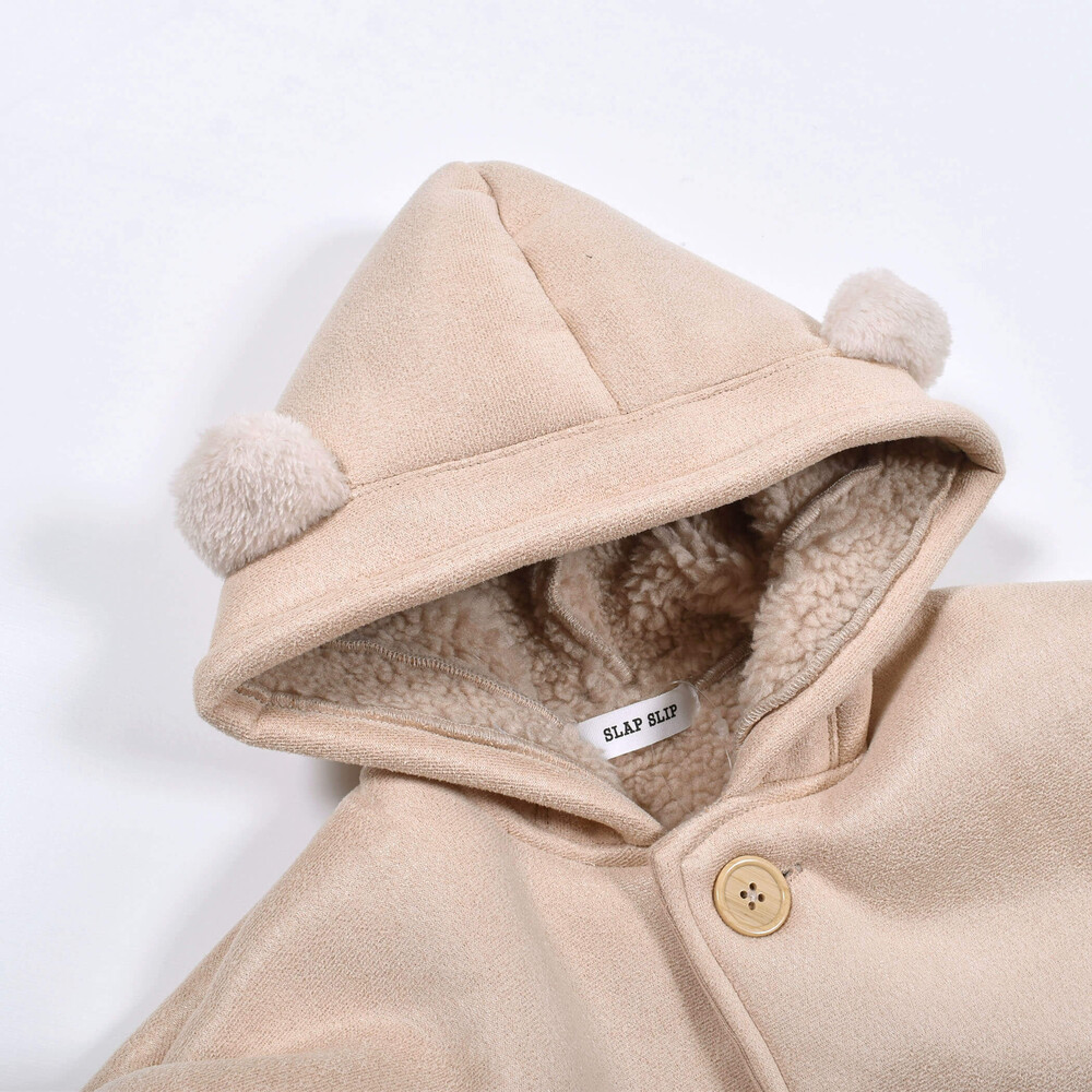 くま 耳 モチーフ お菓子 刺繍 裏ボア マント ベビー (50~90cm) ベージュ ワンサイズ