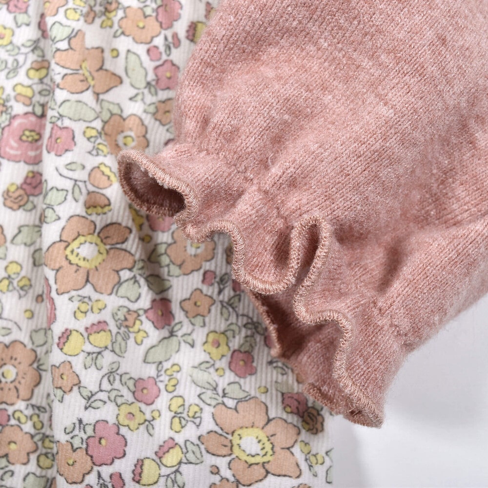 お揃い  花柄 コールテン リボン 切り替え ロンパース ベビー (70~80cm)(70cm ピンク系):  新生児/ベビー-子供服べべの公式通販サイト 「BEBE MALL」