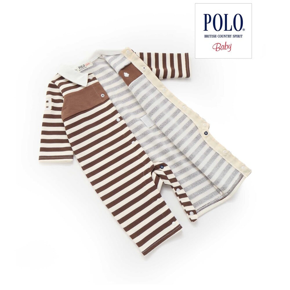 【POLO BCS(ポロ・ビーシーエス)×SLAP SLIP】胸元切り替え裏毛カバーオールベビー(60~80cm) オフホワイト系 60cm
