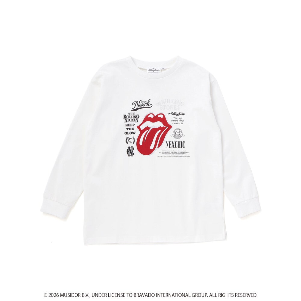 【ザ・ローリング・ストーンズxNEXCHIC】天竺フロッキープリントTシャツ(110~150cm) ホワイト 110cm