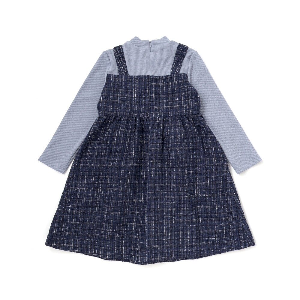 【お揃い】エタンセルラメツイードドッキングワンピース(90~160cm) ネイビー系 90cm