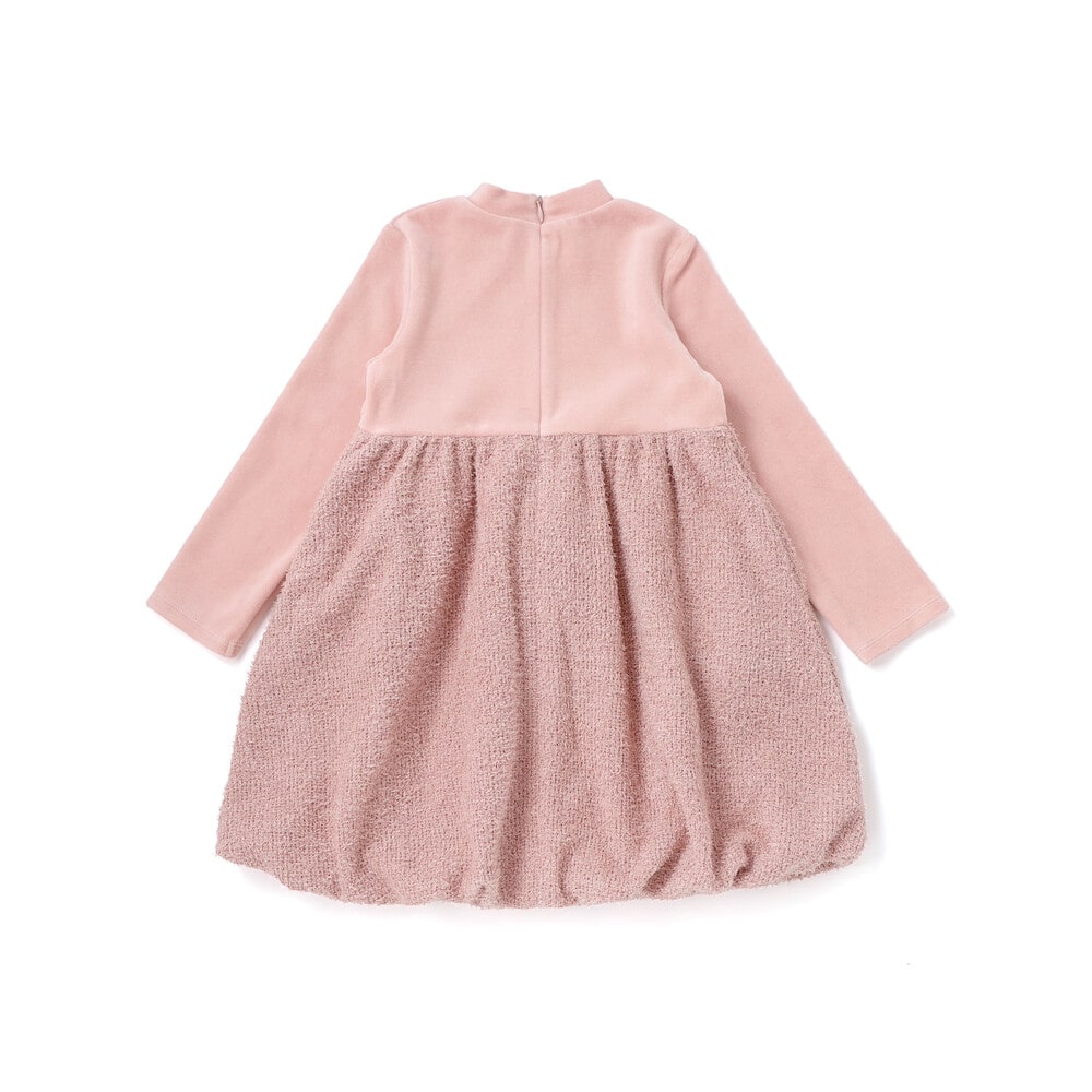 ベロア×ファンシーヤーン切り替えハイネックバルーンワンピース(90~140cm) ピンク 90cm
