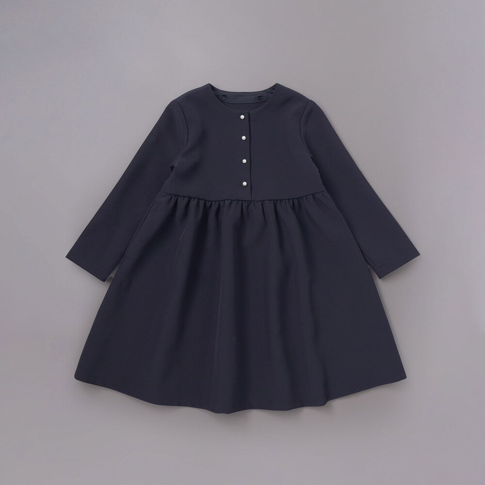 ダブルクロス3way付け襟長袖ギャザーワンピース(110~130cm) ネイビー 110cm