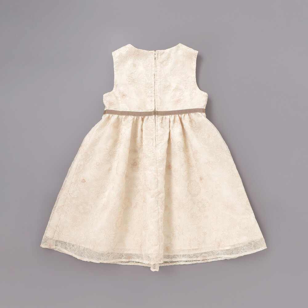 【日本製】オーガンジーフラワー刺しゅうドレス(110~130cm) ベージュ系 110cm