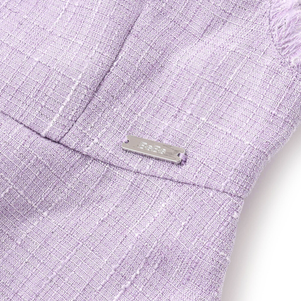 【お揃い】ツイード調Vネックフリンジジャンパースカート(90~140cm) パープル系 90cm