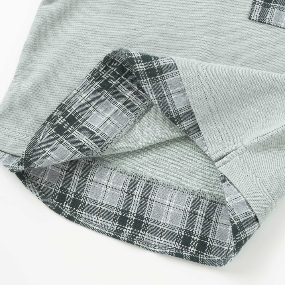 裾ネルチェック切り替えレイヤード風トレーナー (90~150cm) グリーン 150cm