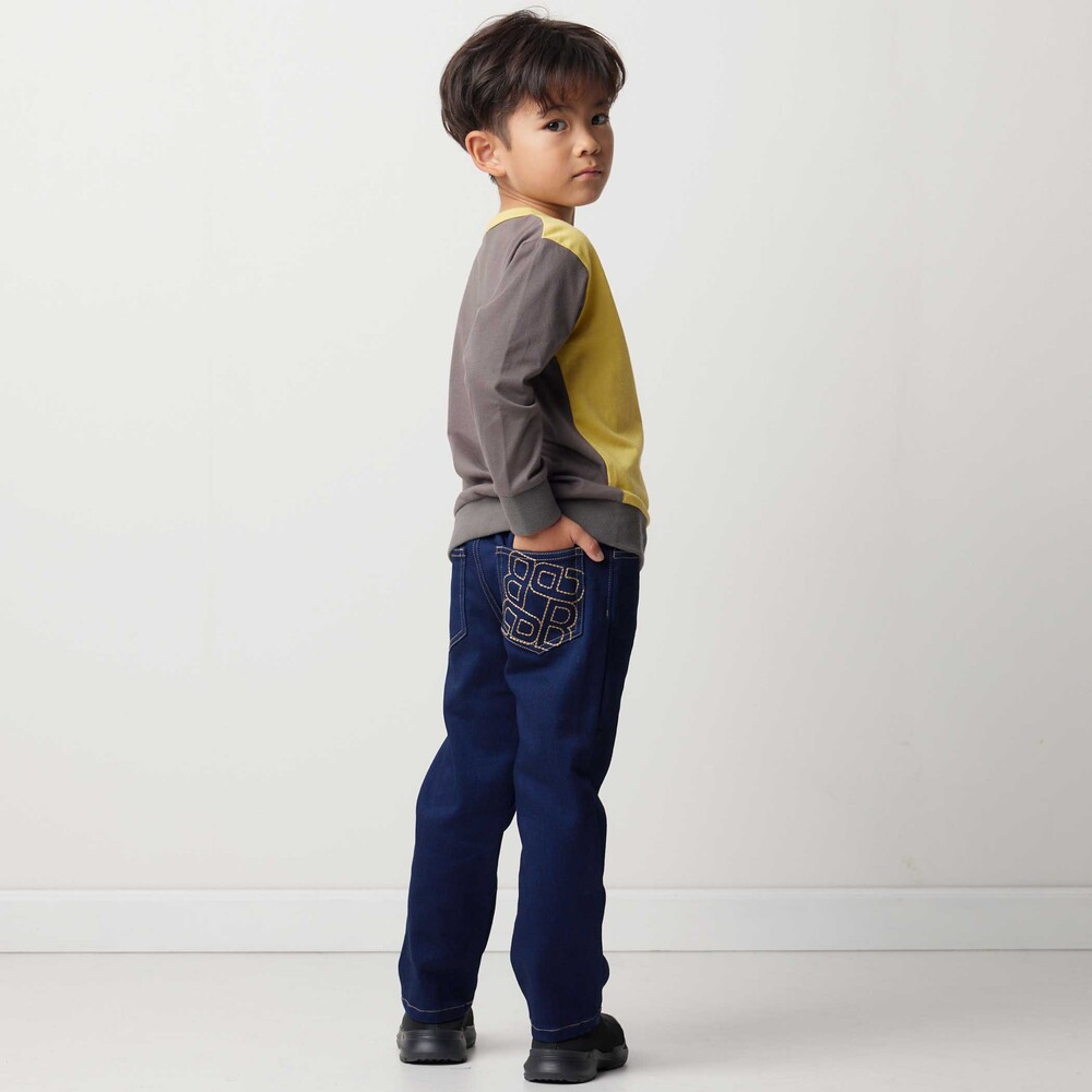 ジョグデニムジオメトリックロゴ刺しゅうロングパンツ(90~160cm) ブルー 100cm