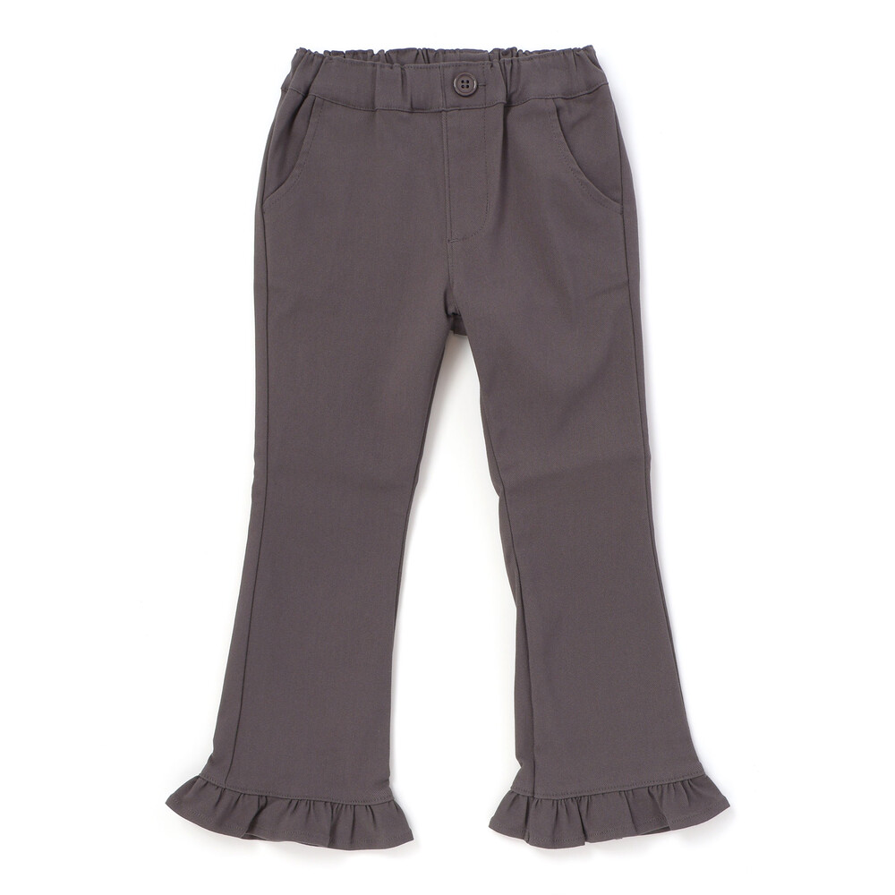 ストレッチツイル裾フリルロングパンツ(90~150cm) ブラック 90cm