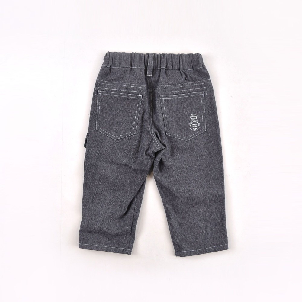 シャンブレー ストレッチ 7分丈 パンツ ( 80cm~150cm) ブルー 140cm