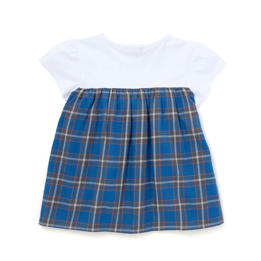 【お揃い】【神戸タータン×BeBe】チェックビスチェドッキング半袖Tシャツ(90~150cm) ブルー系 90cm