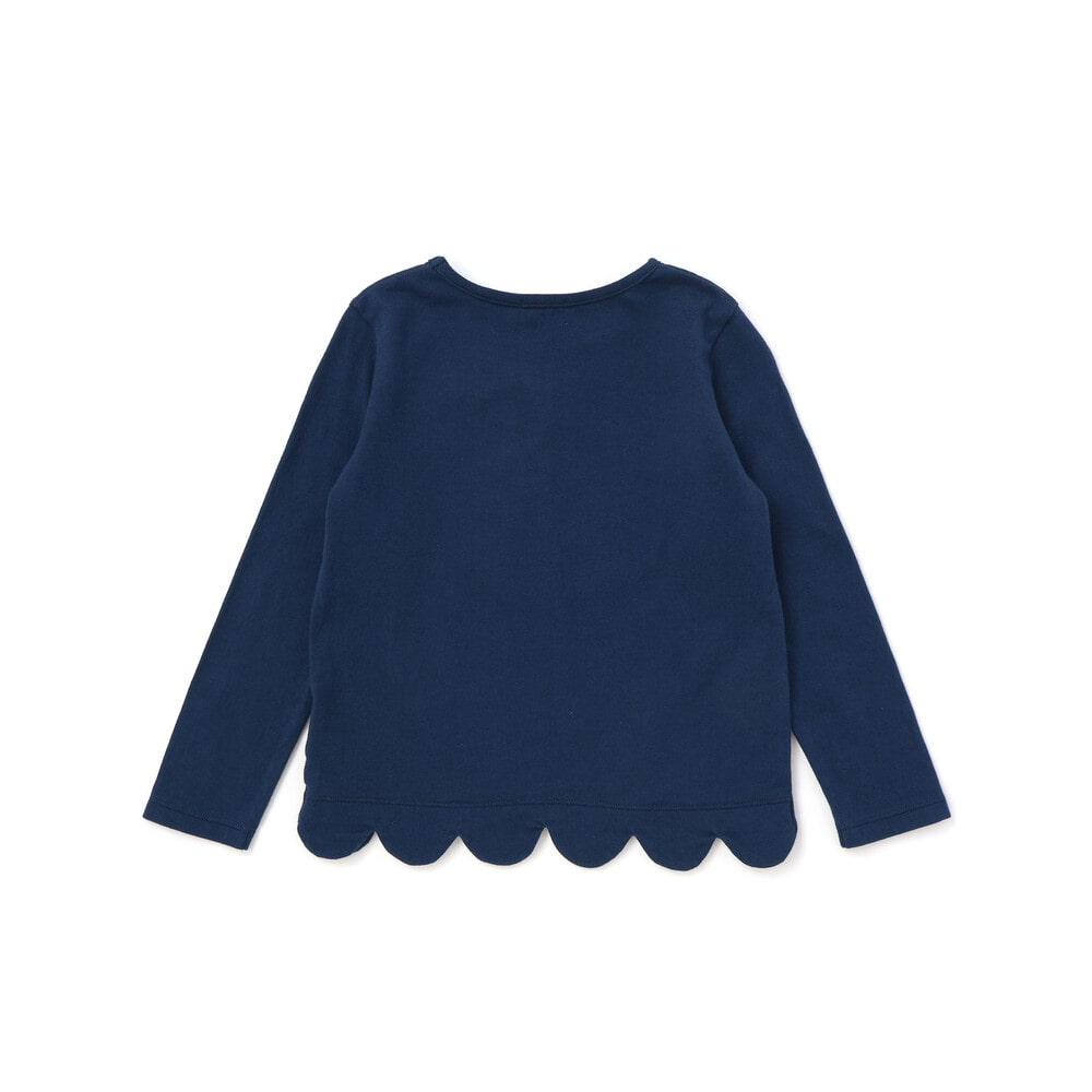 グログランBIGリボンモチーフ裾スカラップ長袖Tシャツ(90~160cm) ネイビー 90cm