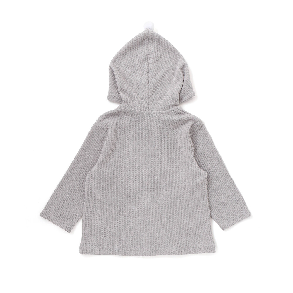 メランジワッフルポンポンフード付き長袖カーディガン(80~100cm) ブルー 80cm