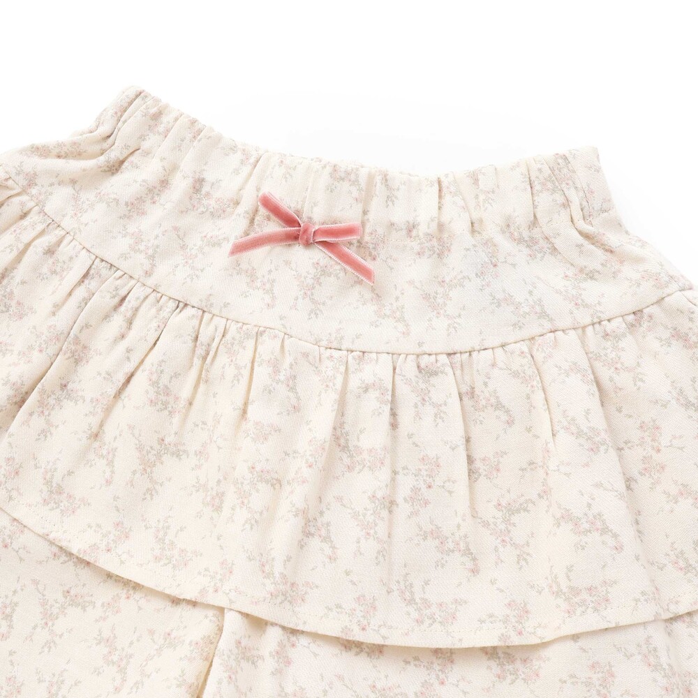 【お揃い】ネル起毛小花柄フリルキュロットパンツ(80~90cm) オフホワイト系 80cm