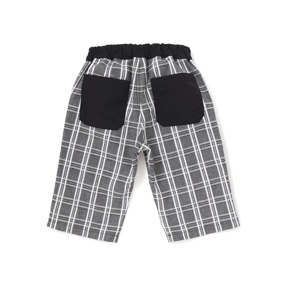 【限定商品】無地×チェックトップス+ショートパンツセットアップ(95~150cm) ブラック系 95cm