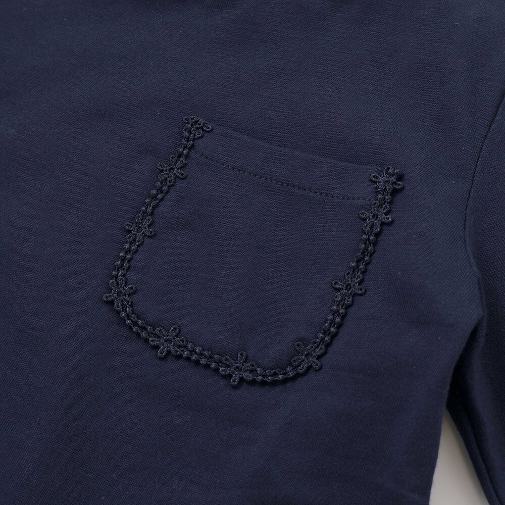 【限定商品】天竺花レースポケットロングTシャツ(95~150cm) ネイビー 95cm