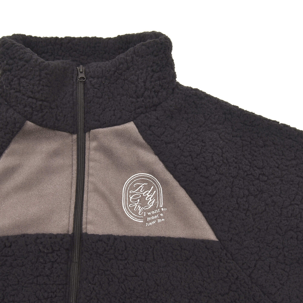 【 ニコ☆プチ 掲載 】ボアスウェード切り替えブルゾン(130~160cm) ブラック 130cm